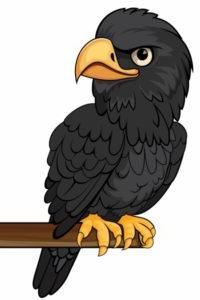 cartoon black hawk sitting on a perch